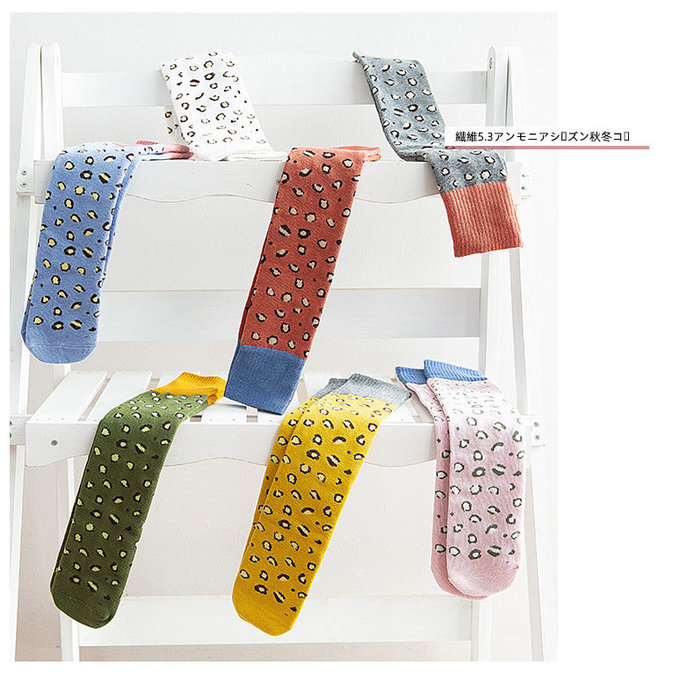 【JB DESIGN】拼色高筒豹紋襪子-白色