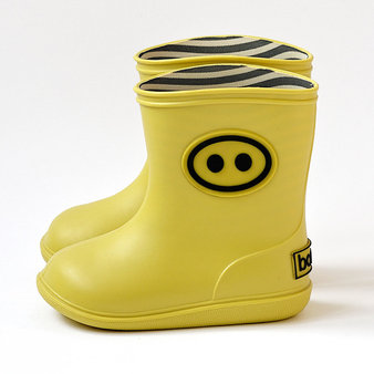 【BOXBO】NEW小豬齁齁(日光黃)-兒童雨鞋,純棉襯裡,無毒 ,環保材質