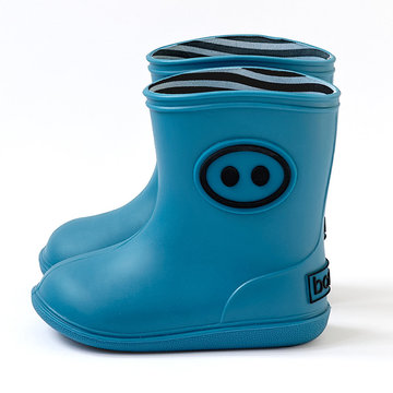 【BOXBO】NEW小豬齁齁(清澈藍)-兒童雨鞋,純棉襯裡,無毒 ,環保材質