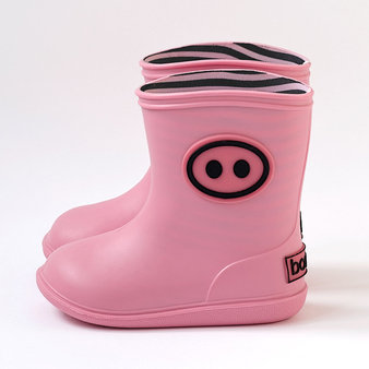 【BOXBO】NEW小豬齁齁(蔷薇粉)-兒童雨鞋,純棉襯裡,無毒 ,環保材質