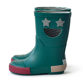 【BOXBO】我愛閃爍星(石青綠)-兒童雨鞋,純棉襯裡,無毒 ,環保材質