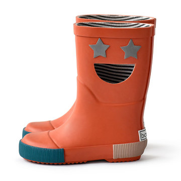【BOXBO】我愛閃爍星(深紅橘)-兒童雨鞋,純棉襯裡,無毒 ,環保材質