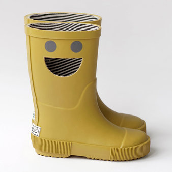 【BOXBO】我愛笑瞇瞇(芥末黃)-兒童雨鞋,純棉襯裡,無毒 ,環保材質