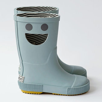 【BOXBO】我愛笑瞇瞇(薄霧藍)-兒童雨鞋,純棉襯裡,無毒 ,環保材質