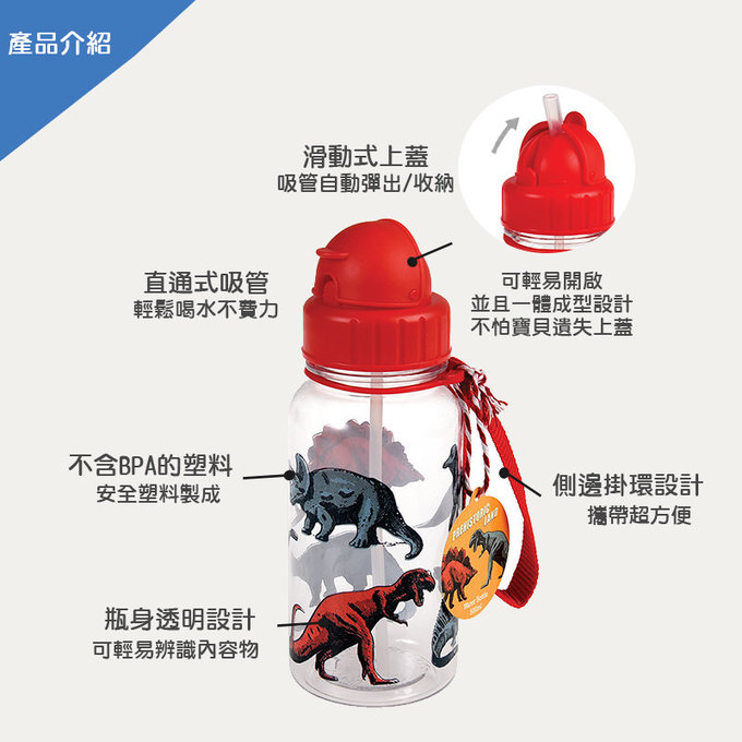 英國 Rex London 兒童 Tritan™ 吸管水瓶_恐龍樂園(500ml)_RL27287