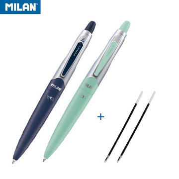【MILAN】CAPSULE SILVER原子筆(2入)+補充筆芯_藍 (2入)-藍綠-
