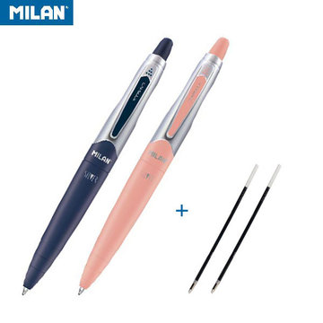 【MILAN】CAPSULE SILVER原子筆(2入)+補充筆芯_藍 (2入)-藍粉-