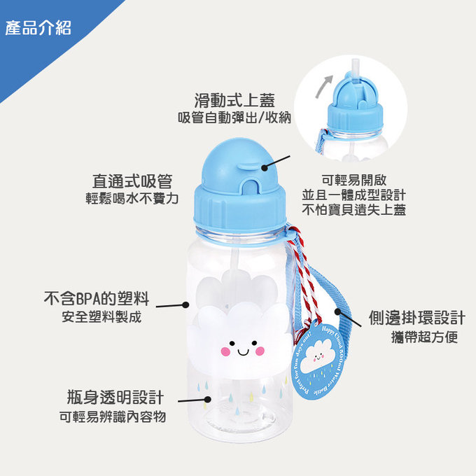 英國 Rex London 兒童 Tritan™ 吸管水瓶_快樂雲(500ml)_RL27906