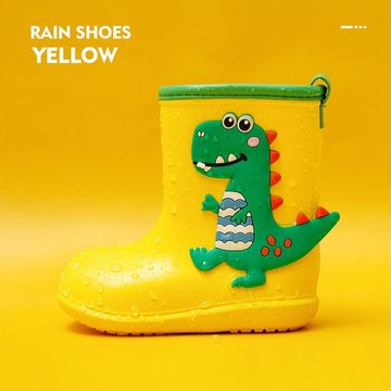 【Cheerful mario】兒童雨鞋 (有SGS檢驗核可，無塑化劑)-恐龍黃-