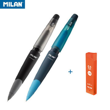 【MILAN】果凍自動鉛筆0.5mm(2入)+筆芯_0.5mm_HB(1入)-灰/藍-