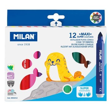 【MILAN】兒童超水洗彩色筆_粗筆桿12色7.5mm-