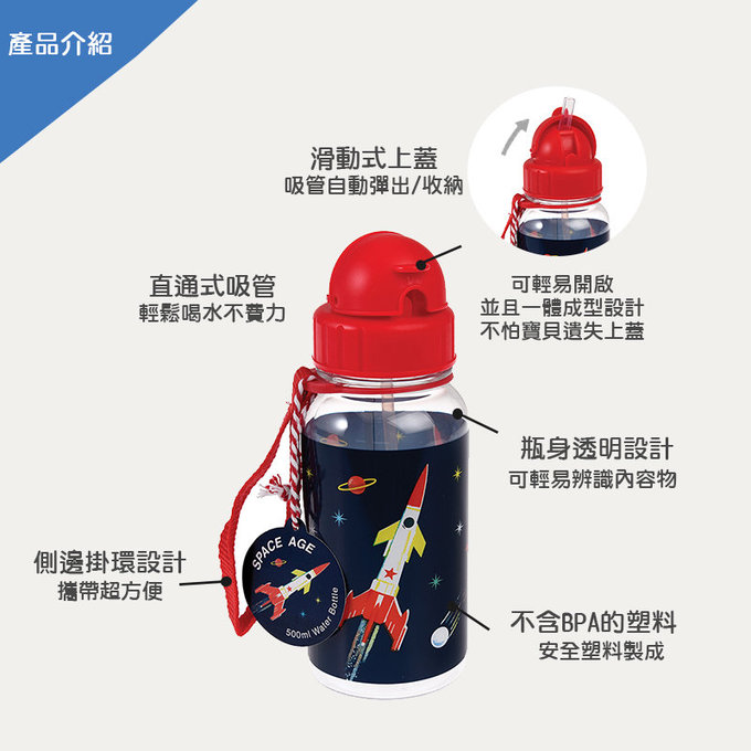 英國 Rex London 兒童 Tritan™ 吸管水瓶_太空梭(500ml)_RL28500