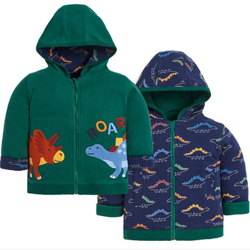 英國 JoJo Maman BeBe 雙面穿100%純棉保暖連帽外套_淘氣恐龍_JJH1839-