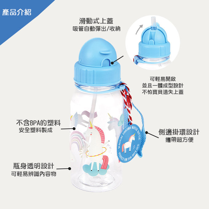 英國 Rex London 兒童 Tritan™ 吸管水瓶_獨角獸(500ml)_RL27905