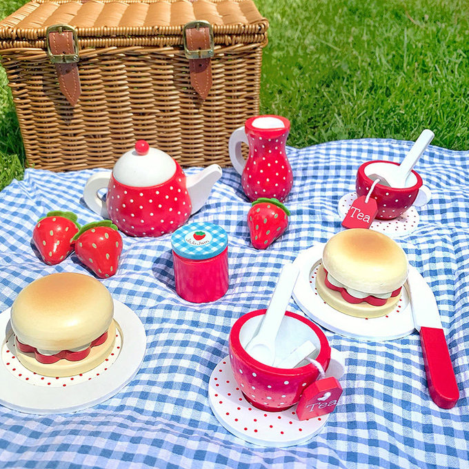 英國 JoJo Maman BeBe 優質玩具/益智/家家酒/角色扮演玩具_實木系列_草莓野餐組_JJD9134