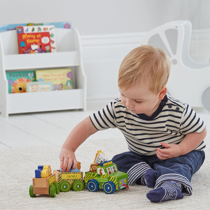 英國 JoJo Maman BeBe 超優質/益智/積木/五感/玩具_實木系列_手拉野生動物走走_JJE6519