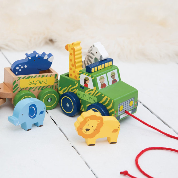英國 JoJo Maman BeBe 超優質/益智/積木/五感/玩具_實木系列_手拉野生動物走走_JJE6519