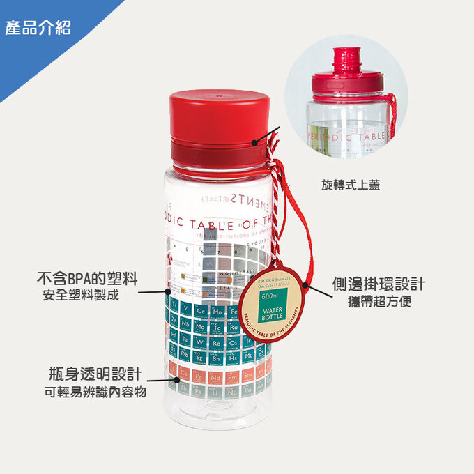 英國 Rex London 直飲式 Tritan™ 水瓶(成人/兒童皆可用)_元素表(600ml)_RL27290