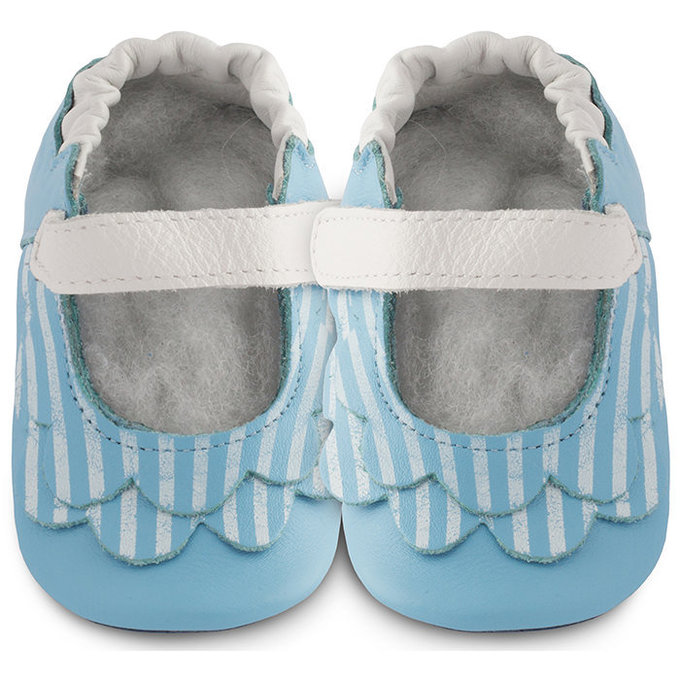 英國 shooshoos 安全無毒真皮手工鞋/學步鞋/嬰兒鞋_湛藍荷葉條紋(公司貨)