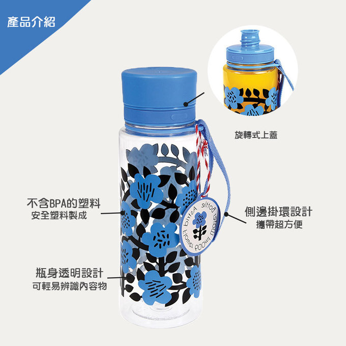 英國 Rex London 直飲式 Tritan™ 水瓶(成人/兒童皆可用)_藍花(600ml)_RL27911