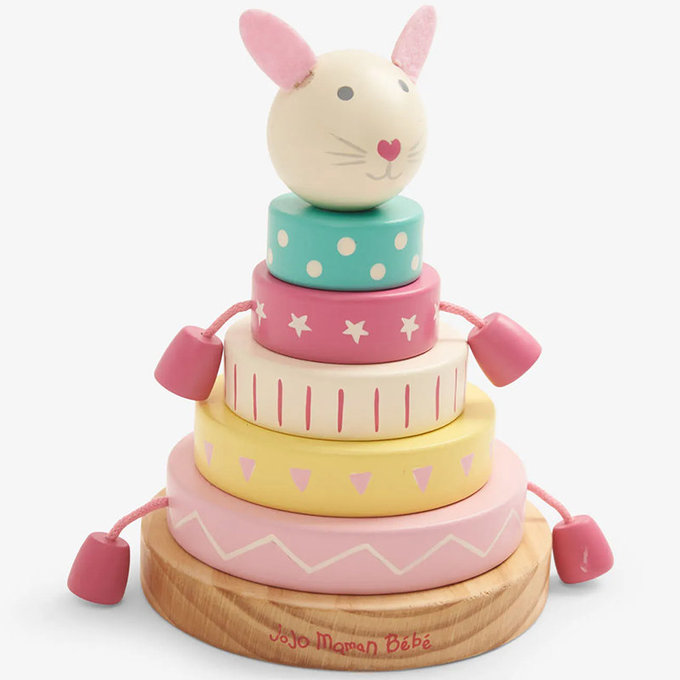 英國 JoJo Maman BeBe 優質玩具/益智/積木/五感玩具_實木系列_小白兔疊疊樂_JJE7647_15*13*18cm