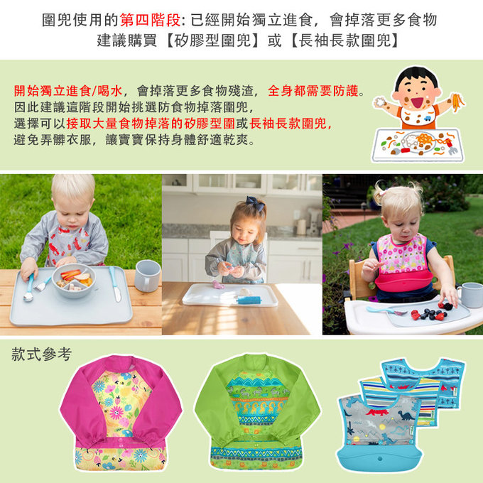 美國 green sprouts 小綠芽 魔鬼氈雙面防水/防食物掉落長袖圍兜單入組 _ 甜蜜花園_GS101357PFF