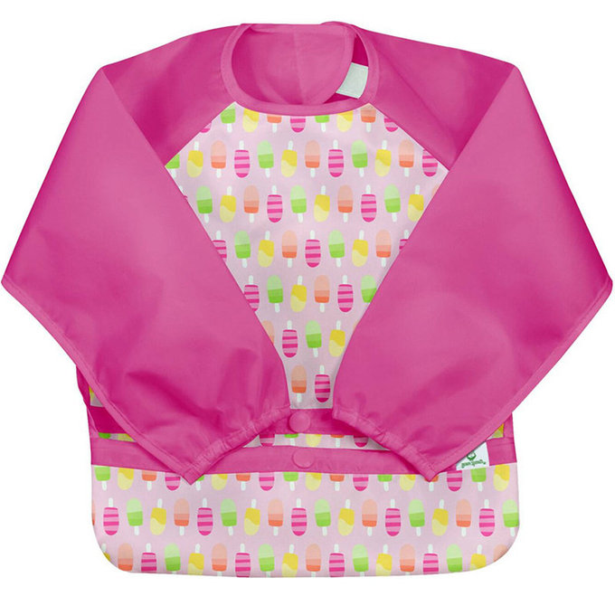 美國 green sprouts 小綠芽 魔鬼氈雙面防水/防食物掉落長袖圍兜單入組 _彩色冰花_GS101357PP 