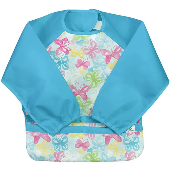 美國 green sprouts 小綠芽 魔鬼氈雙面防水/防食物掉落長袖圍兜單入組 _ 蝴蝶滿園_GS101357AWB 