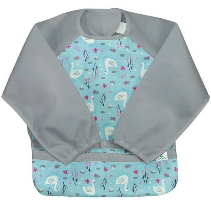 美國 green sprouts 小綠芽 魔鬼氈雙面防水/防食物掉落長袖圍兜單入組 _ 優雅天鵝_GS101357AS 