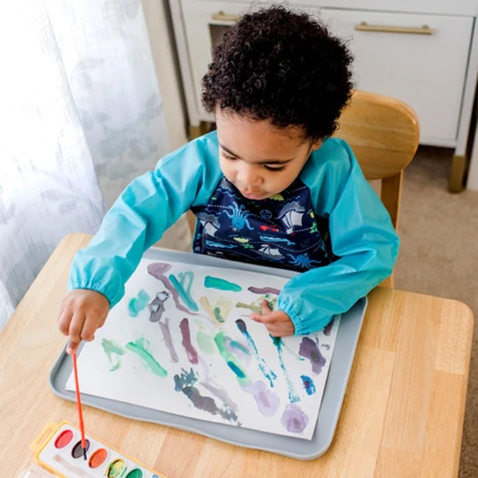 美國 green sprouts 小綠芽 魔鬼氈雙面防水/防食物掉落長袖圍兜單入組 _ 海洋世界_GS101357AP