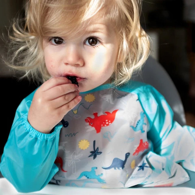 美國 green sprouts 小綠芽 魔鬼氈雙面防水/防食物掉落長袖圍兜單入組 _ 侏羅紀世界_GS101357AD 