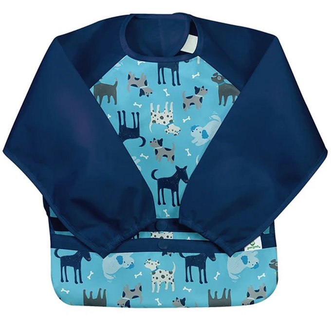 美國 green sprouts 小綠芽 魔鬼氈雙面防水/防食物掉落長袖圍兜單入組 _汪汪星球_GS101357ADG 