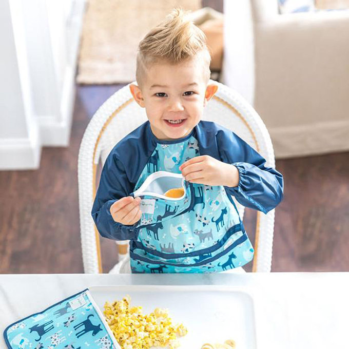 美國 green sprouts 小綠芽 魔鬼氈雙面防水/防食物掉落長袖圍兜單入組 _汪汪星球_GS101357ADG 