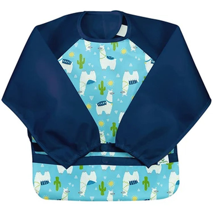 美國 green sprouts 小綠芽 魔鬼氈雙面防水/防食物掉落長袖圍兜單入組 _沙漠羊駝_GS101357AL 