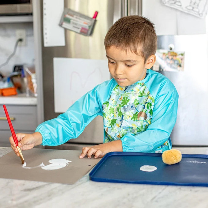 美國 green sprouts 小綠芽 魔鬼氈雙面防水/防食物掉落長袖圍兜單入組 _熱帶雨林_GS101357ASJ