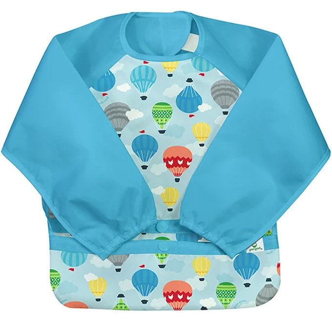 美國 green sprouts 小綠芽 魔鬼氈雙面防水/防食物掉落長袖圍兜單入組 _熱氣球飛翔_GS101357AB 