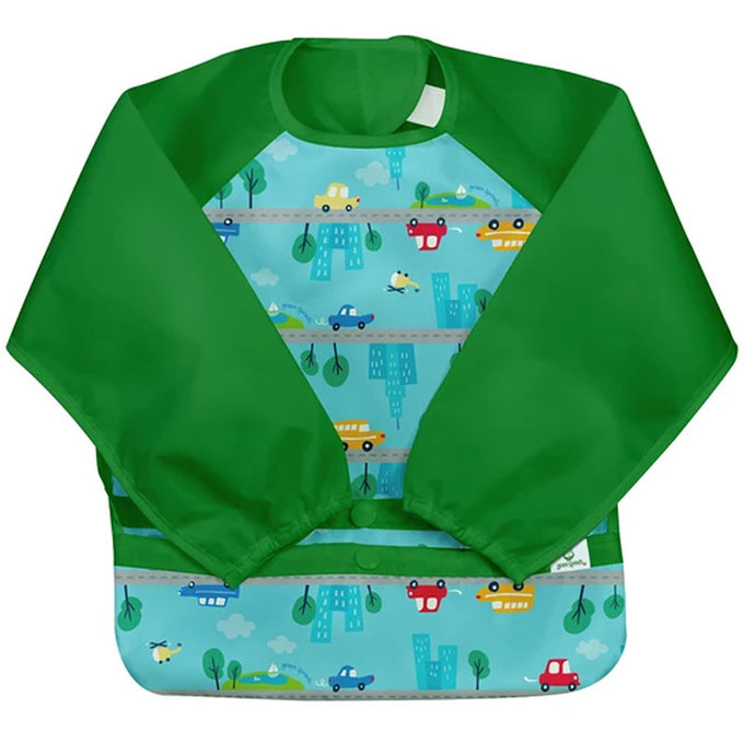 美國 green sprouts 小綠芽 魔鬼氈雙面防水/防食物掉落長袖圍兜單入組 _汽車世界_GS101357AC