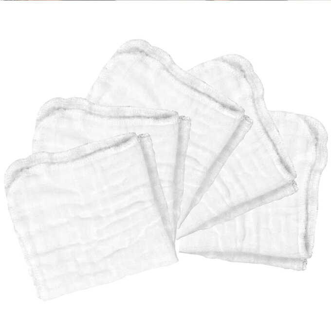 美國 green sprouts 小綠芽100%有機棉細紗布 毛巾/洗澡巾/方巾/手帕等多功能使用 5入組_純白_GS190190-WS