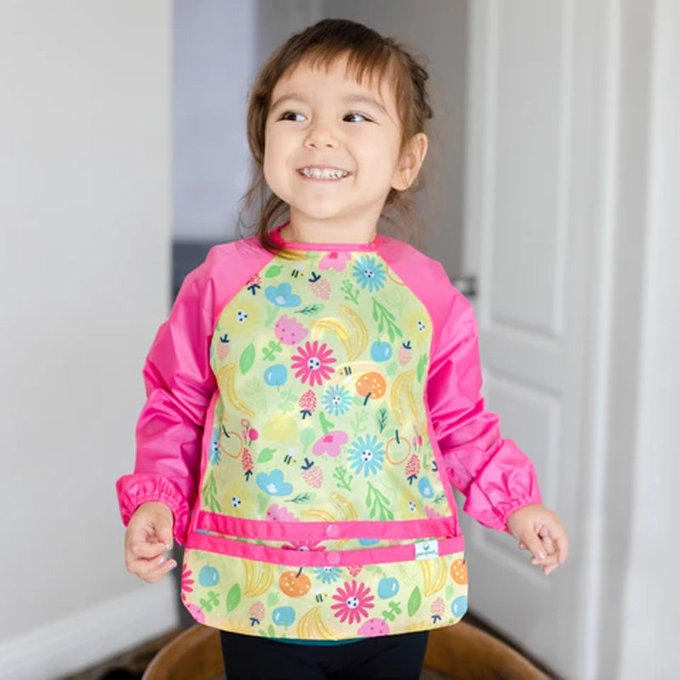 美國 green sprouts 小綠芽 魔鬼氈雙面防水/防食物掉落長袖圍兜單入組 _ 花花世界_GS101357PBF 