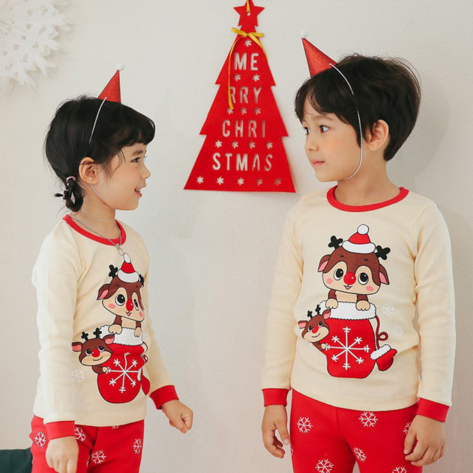 正韓 Puco 超優質嬰幼兒/兒童長袖100% 有機純棉家居服/睡衣_聖誕麋鹿_PC21-024(小童款)