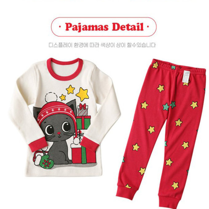 正韓 Puco 超優質嬰幼兒/兒童長袖100% 有機純棉家居服/睡衣_聖誕貓貓_PC21-026(小童款)