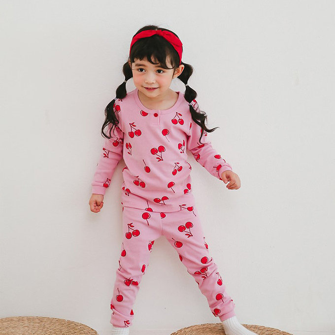 正韓 Puco 超優質嬰幼兒/兒童長袖有機棉家居服/睡衣_甜蜜櫻桃_PC21-028