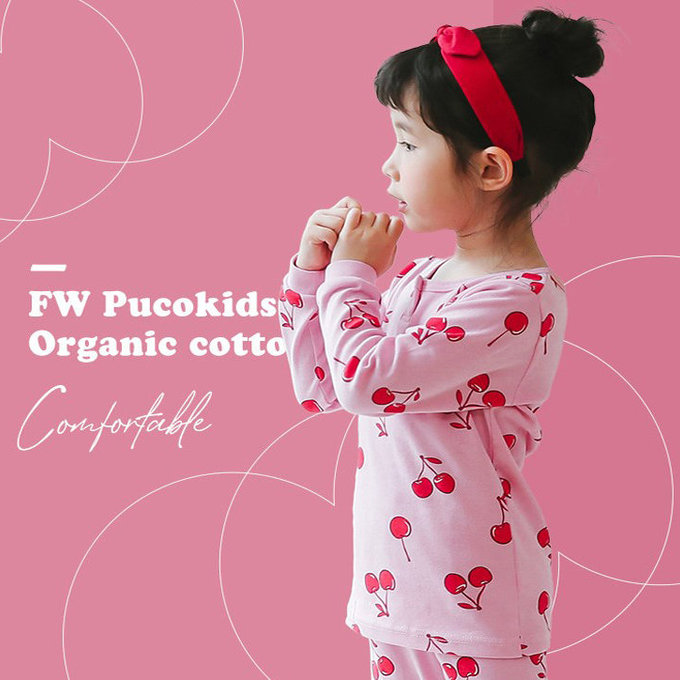 正韓 Puco 超優質嬰幼兒/兒童長袖有機棉家居服/睡衣_甜蜜櫻桃_PC21-028