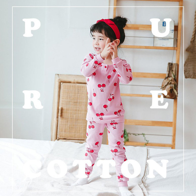 正韓 Puco 超優質嬰幼兒/兒童長袖有機棉家居服/睡衣_甜蜜櫻桃_PC21-028