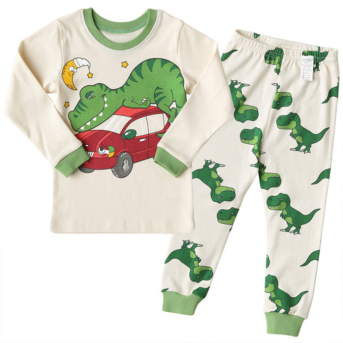 正韓 Puco 超優質嬰幼兒/兒童長袖有機棉家居服/睡衣_恐龍與車_PC21-031