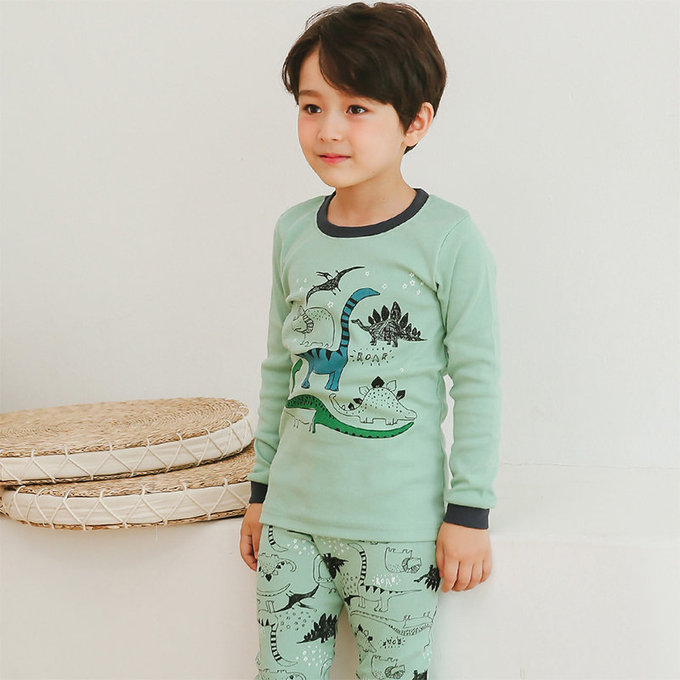 正韓 Puco 超優質嬰幼兒/兒童長袖有機棉家居服/睡衣_恐龍塗鴉_PC21-032