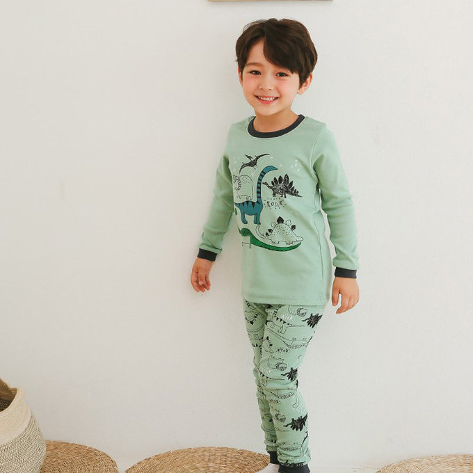 正韓 Puco 超優質嬰幼兒/兒童長袖有機棉家居服/睡衣_恐龍塗鴉_PC21-032