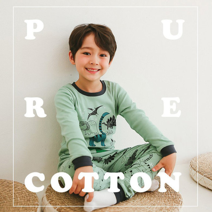 正韓 Puco 超優質嬰幼兒/兒童長袖有機棉家居服/睡衣_恐龍塗鴉_PC21-032
