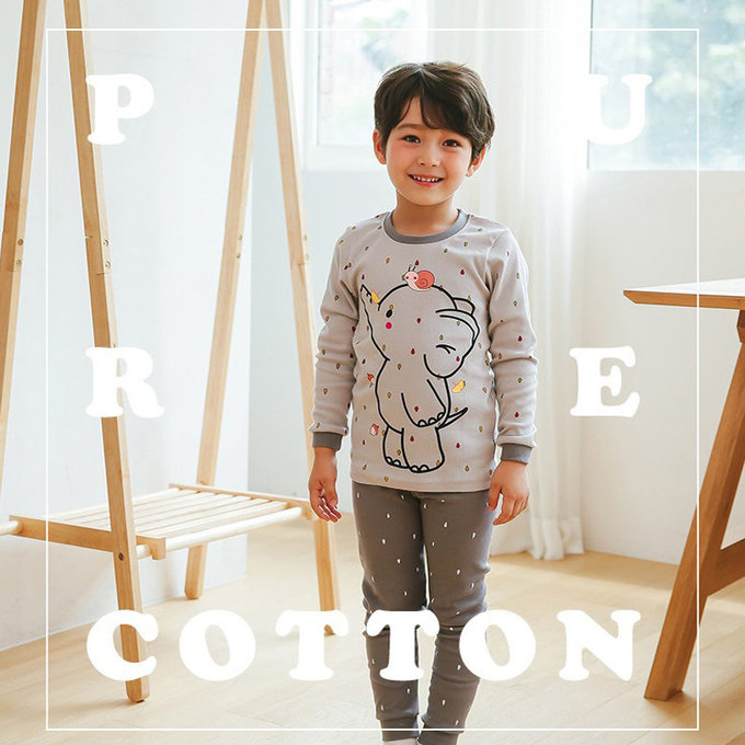 正韓 Puco 超優質嬰幼兒/兒童長袖有機棉家居服/睡衣_大象寶寶_PC21-033