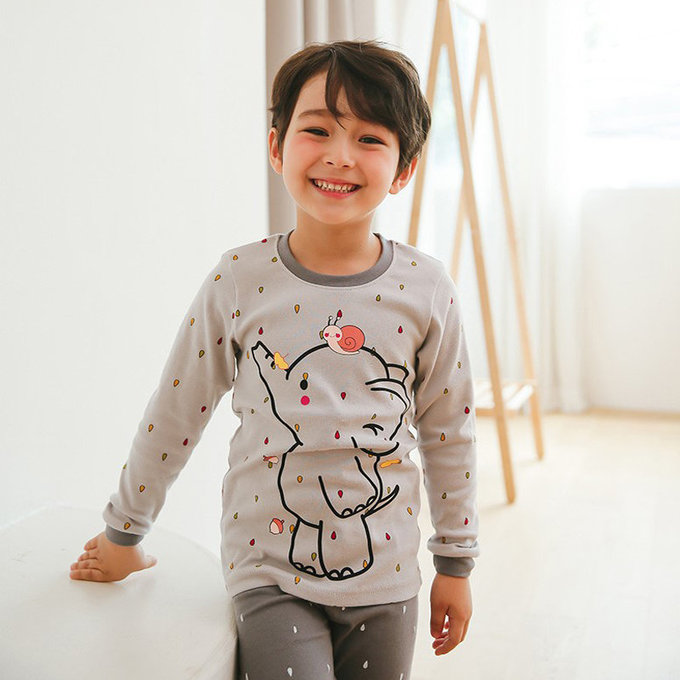 正韓 Puco 超優質嬰幼兒/兒童長袖有機棉家居服/睡衣_大象寶寶_PC21-033